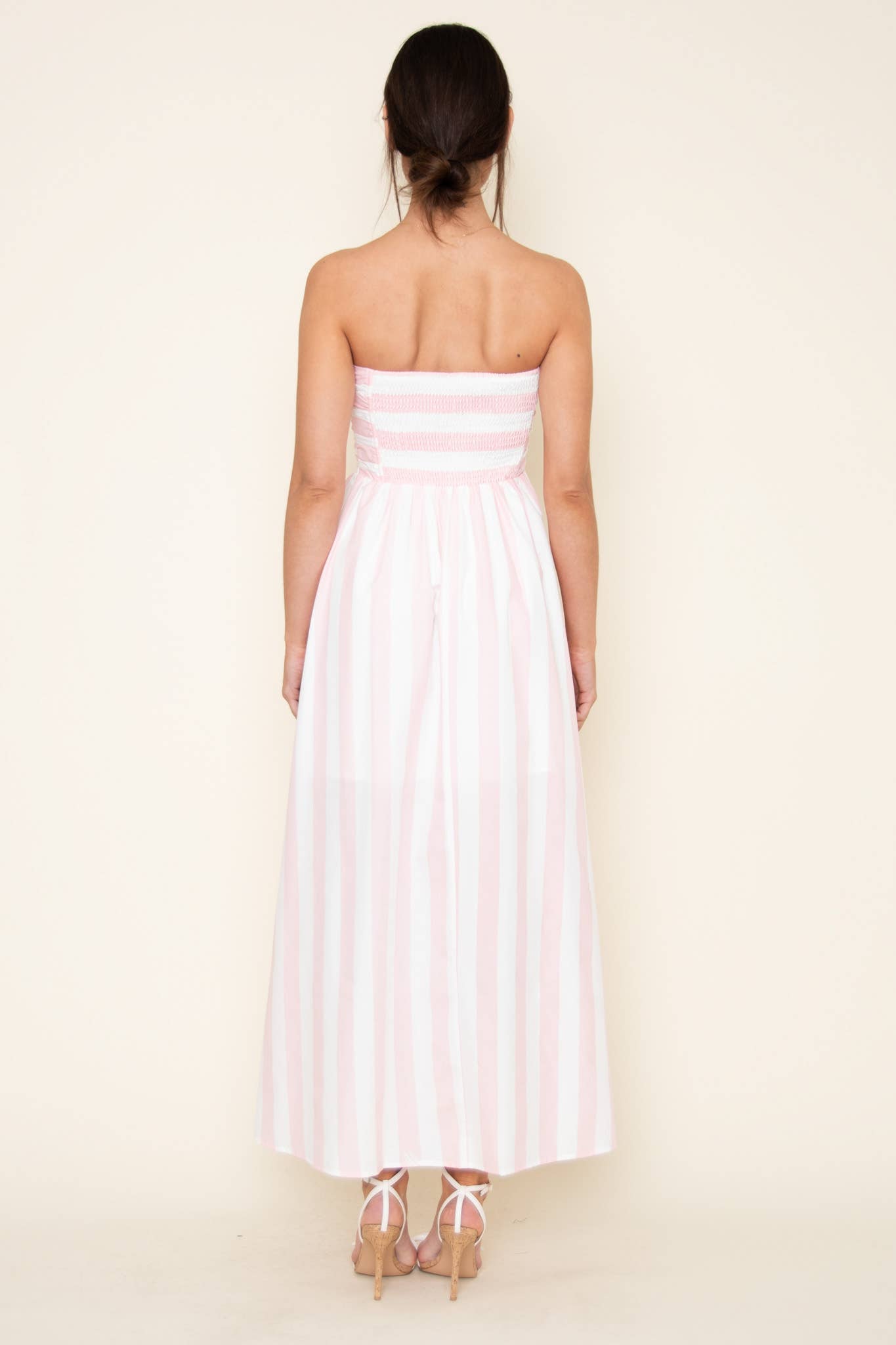 SUMMER STRAPLESS PINK STRIPE DRESS