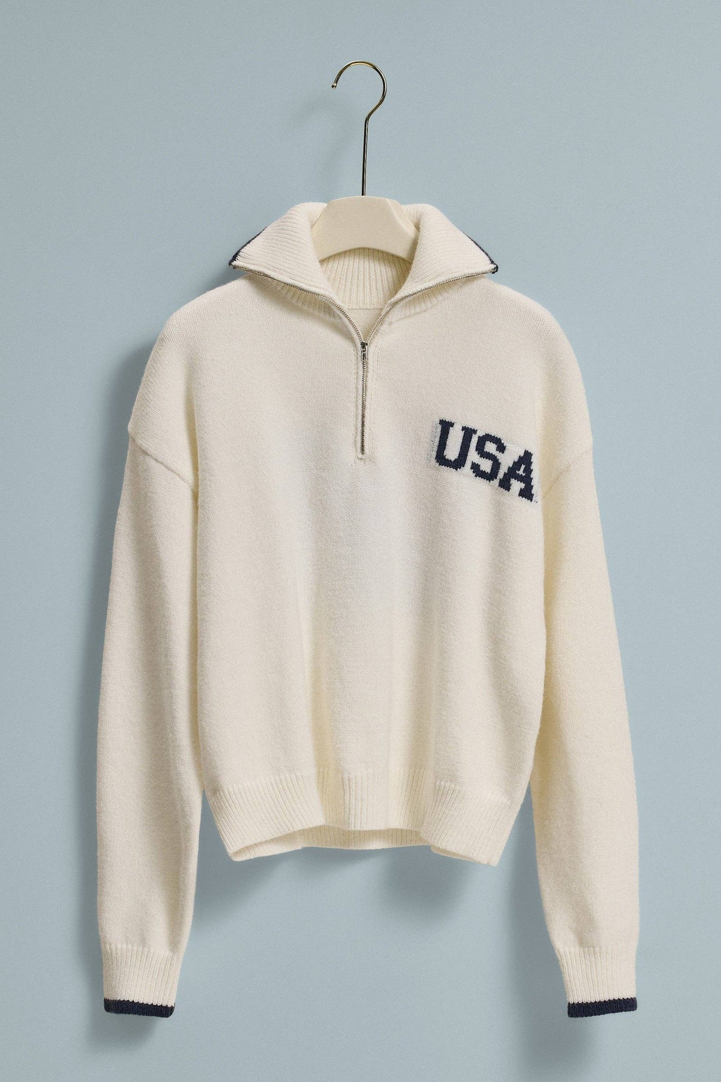 Americana Flag Quarter-Zip Knit Sweater: Ivory / SM- ML