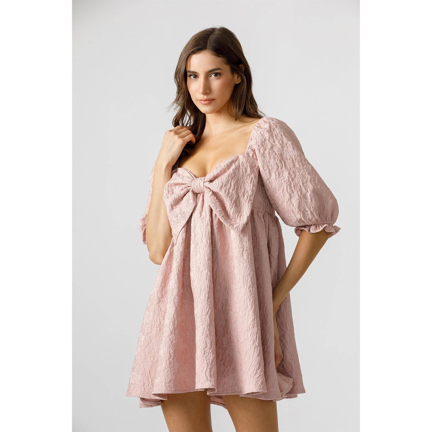 TIE A BOW PINK ROSE BABYDOLL MINI DRESS