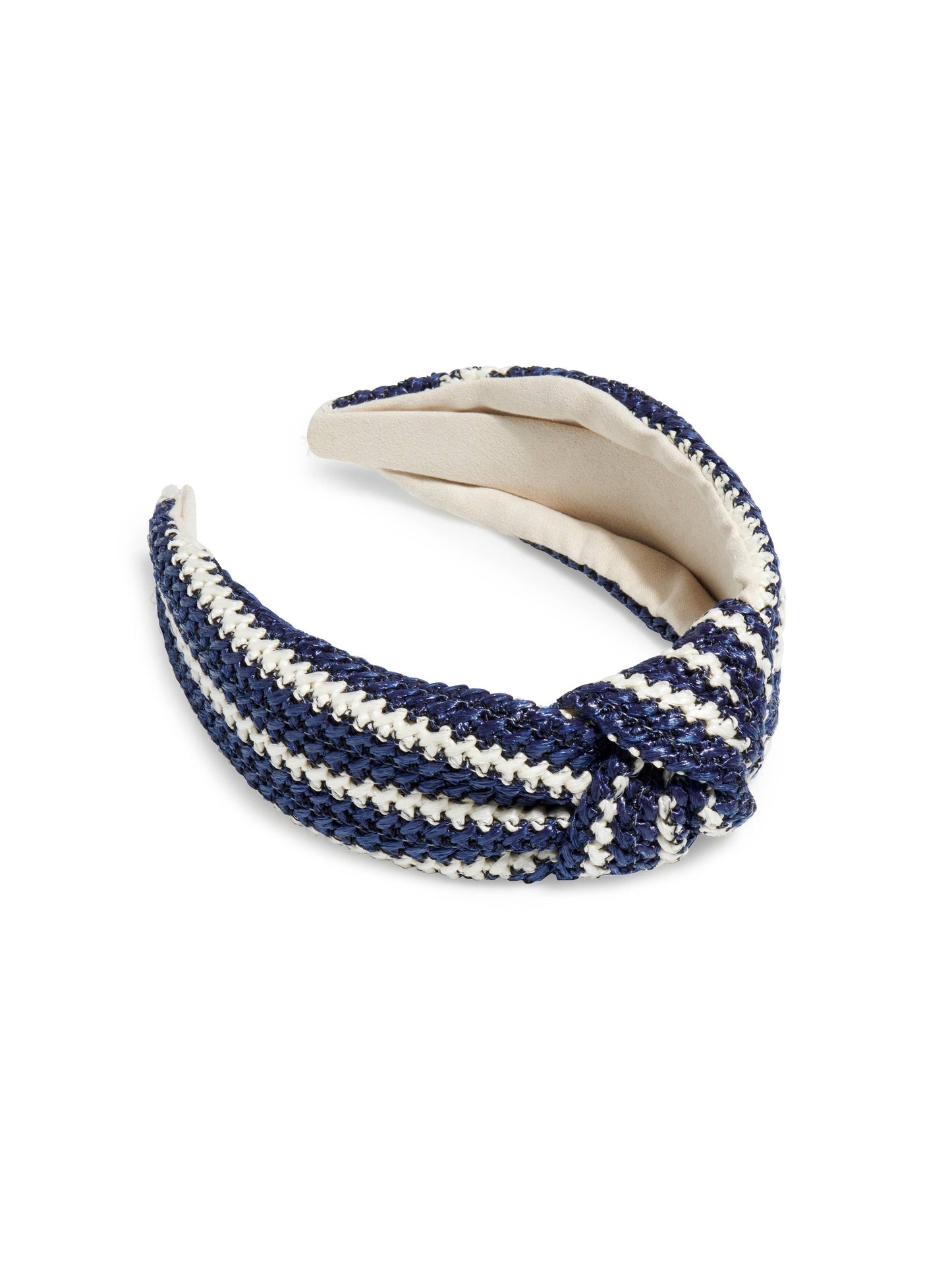 Woven Stripe Knotted Headband: NAVY