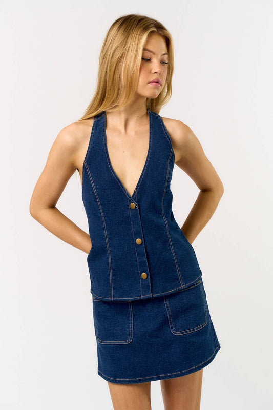 DENIM HALTER VEST