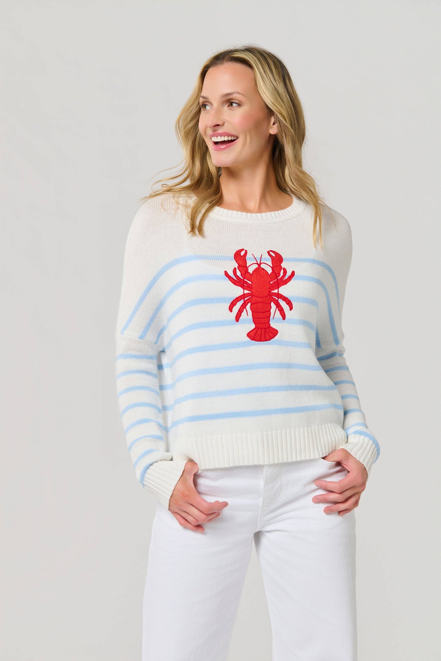 LOBSTER EMBROIDERED NEW ENGLAND SUMMER SWEATER