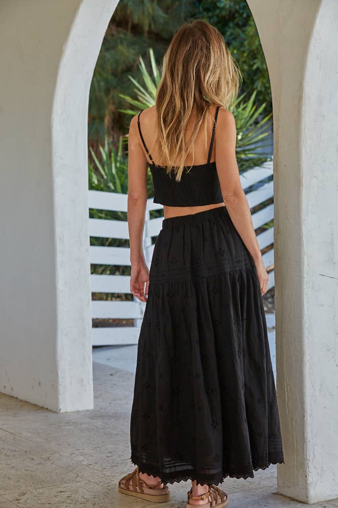 Butter Yellow French Woven Cotton Eyelet Lace Skirt
