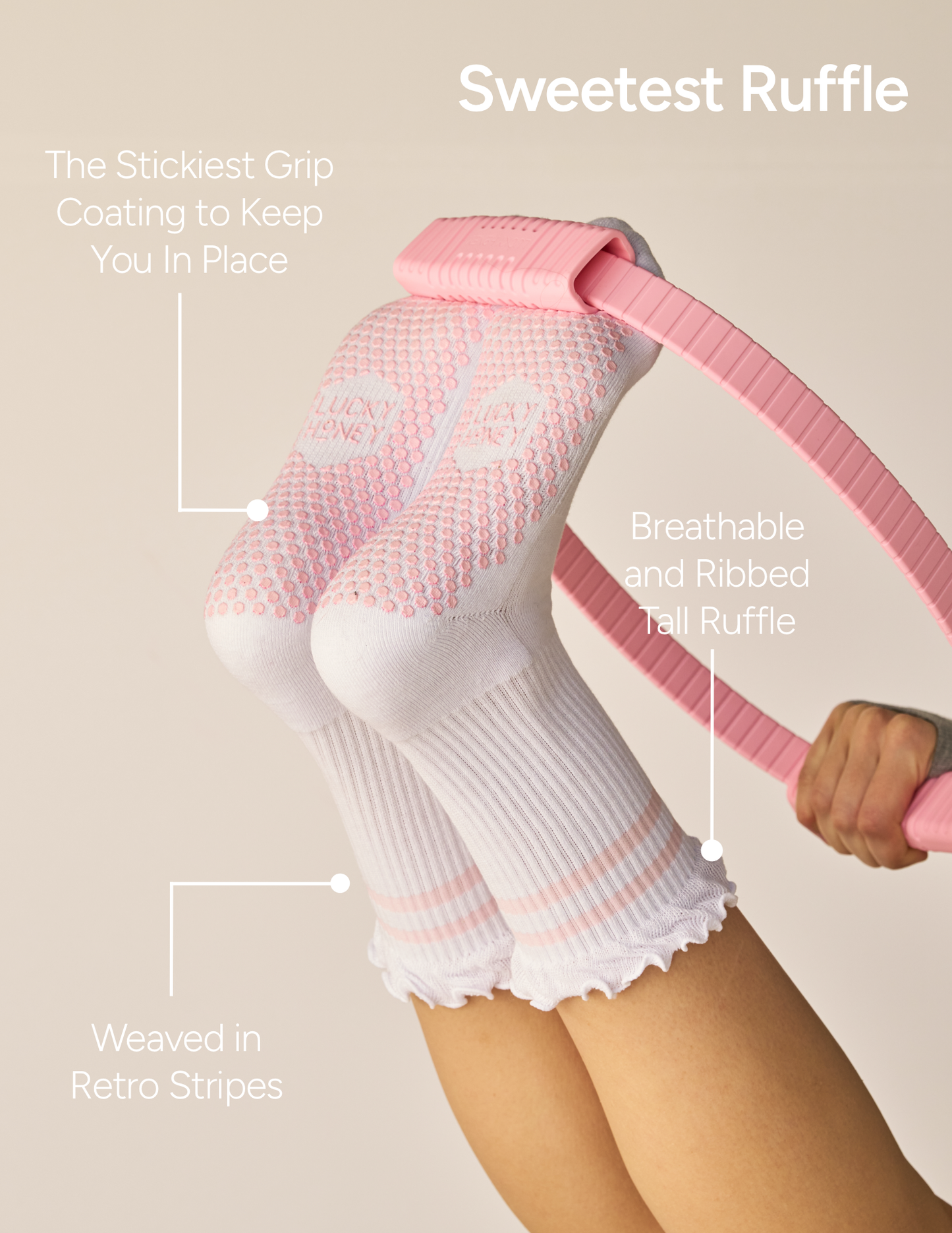 The Tall Ruffle Grip Sock: Plum/Pink