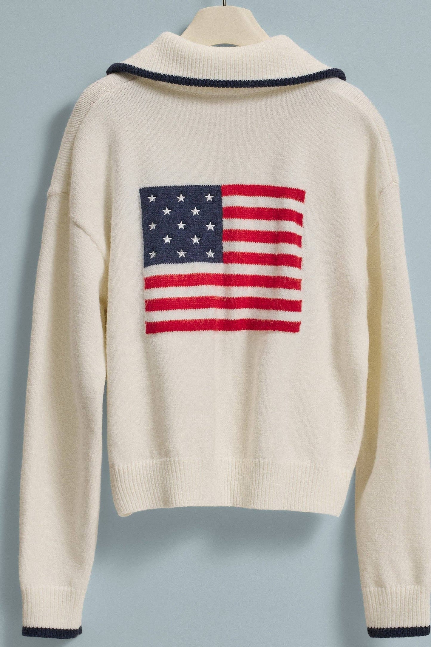 Americana Flag Quarter-Zip Knit Sweater: Ivory / SM- ML