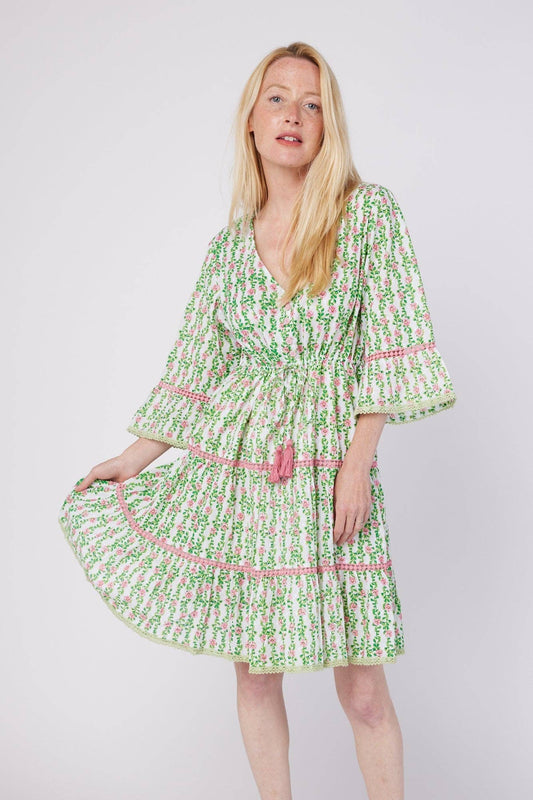 Daphne Pink & Green Girl Floral Dress