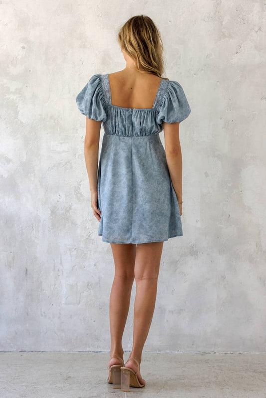 ELOISE FLORAL PUFF SLEEVE MINI DRESS: BLUE FLORAL