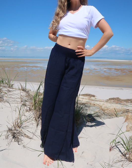 Go with the Flow Navy Linen Pant