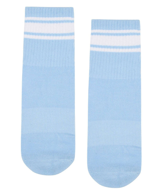 Crew Non Slip Grip Socks - Powder Blue Stripes: Large