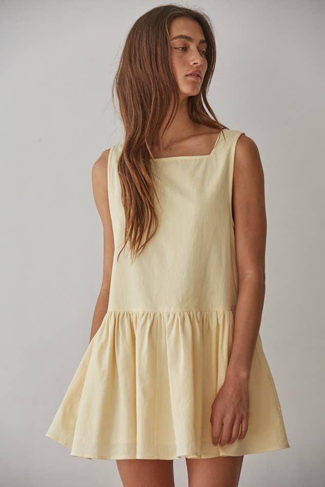 CBK Woven Cotton Square Neck Sleeveless Flare Dress
