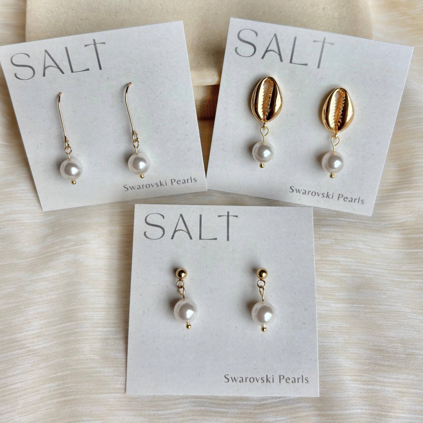 COWRIE SHELL PEARL EARRINGS | Swarovski pearls | 18k gold