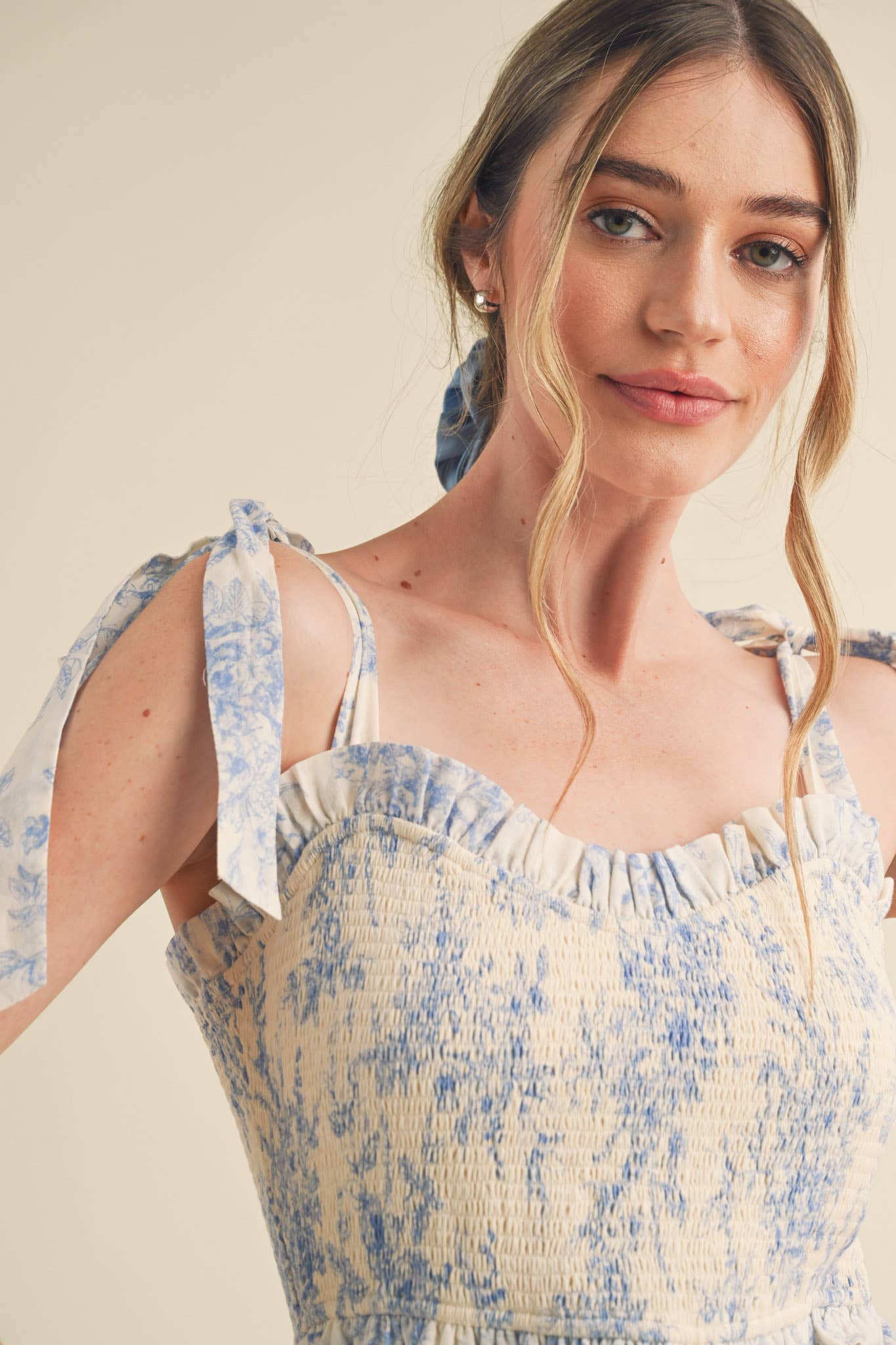TIERED LACE TRIM TOILE DRESS - IVORY/PINK