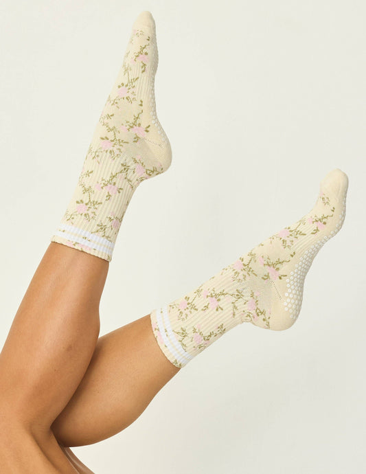 The Floral Grip Sock: Vintage Rose