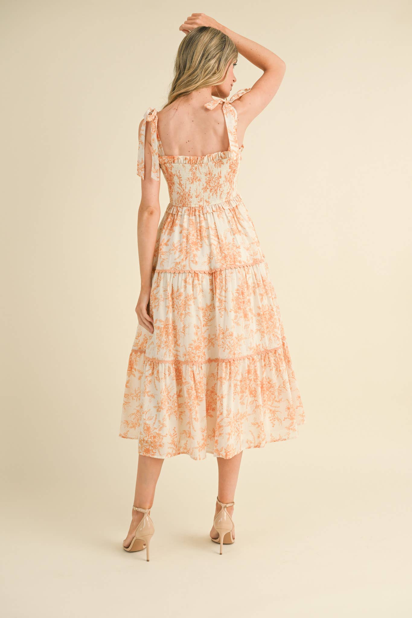 TOILE TIERED LACE TRIM FLORAL MIDI DRESS - OFF WHITE CHARCOAL