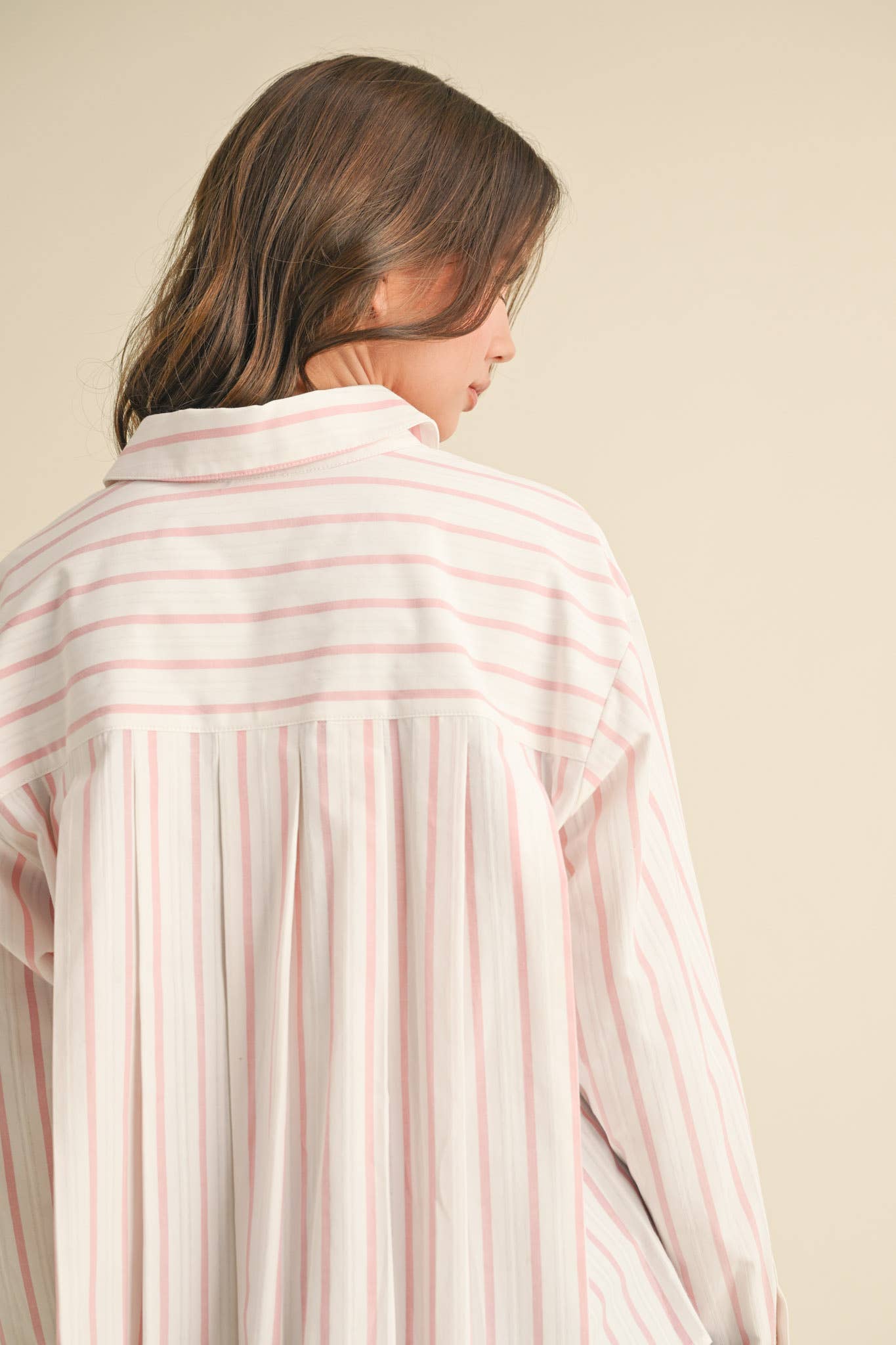 DAILY STRIPED COLLARED BUTTON DOWN TOP - CUSTARD STRIPE