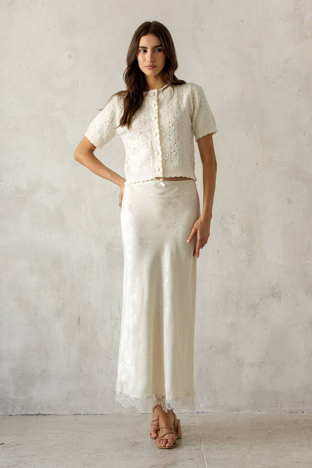POINTELLE KNIT CARDIGAN: IVORY