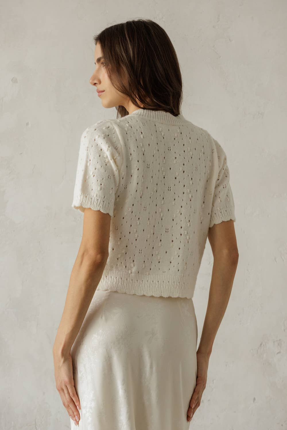 POINTELLE KNIT CARDIGAN: IVORY