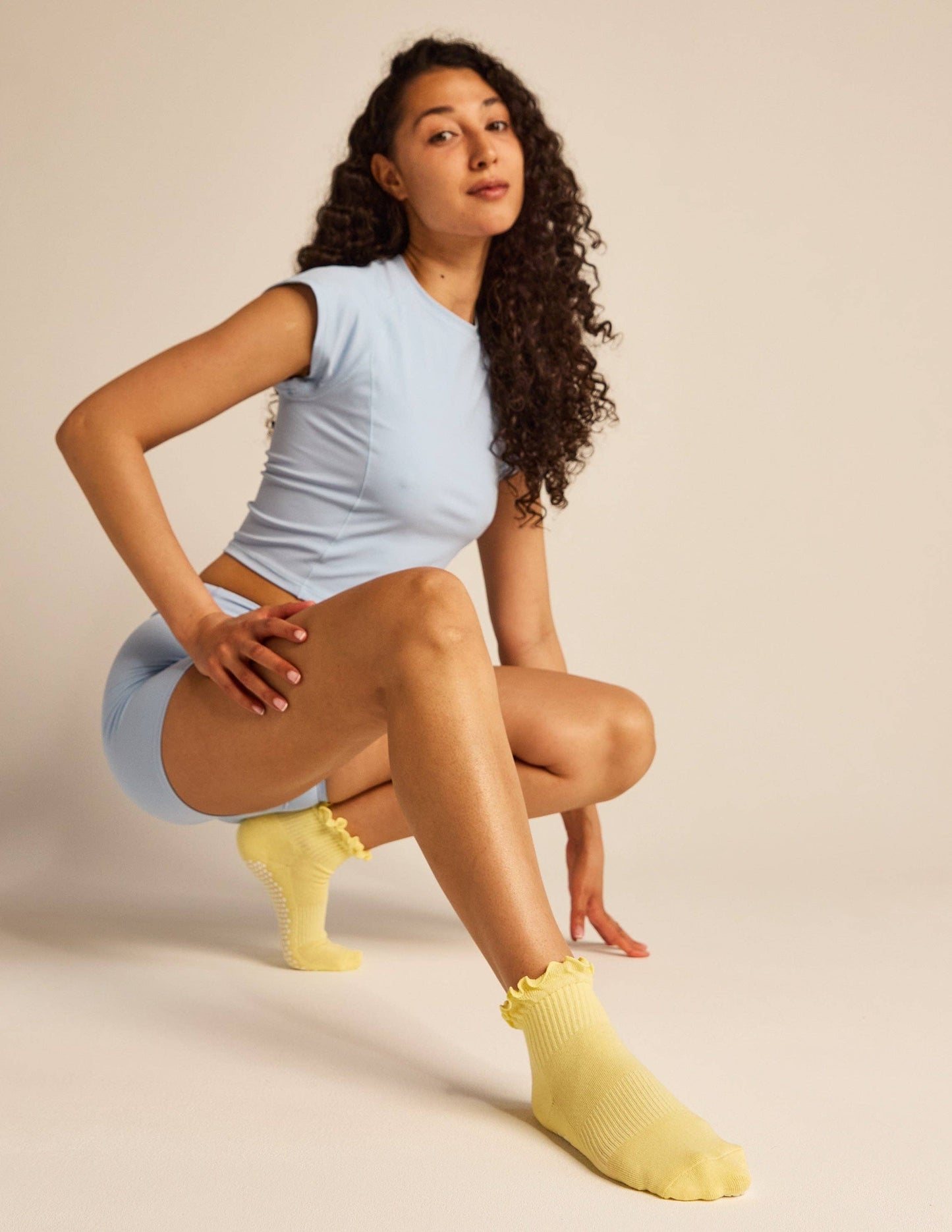 The Ruffle Grip Sock: Lemon