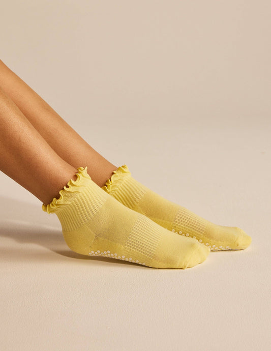 The Ruffle Grip Sock: Lemon