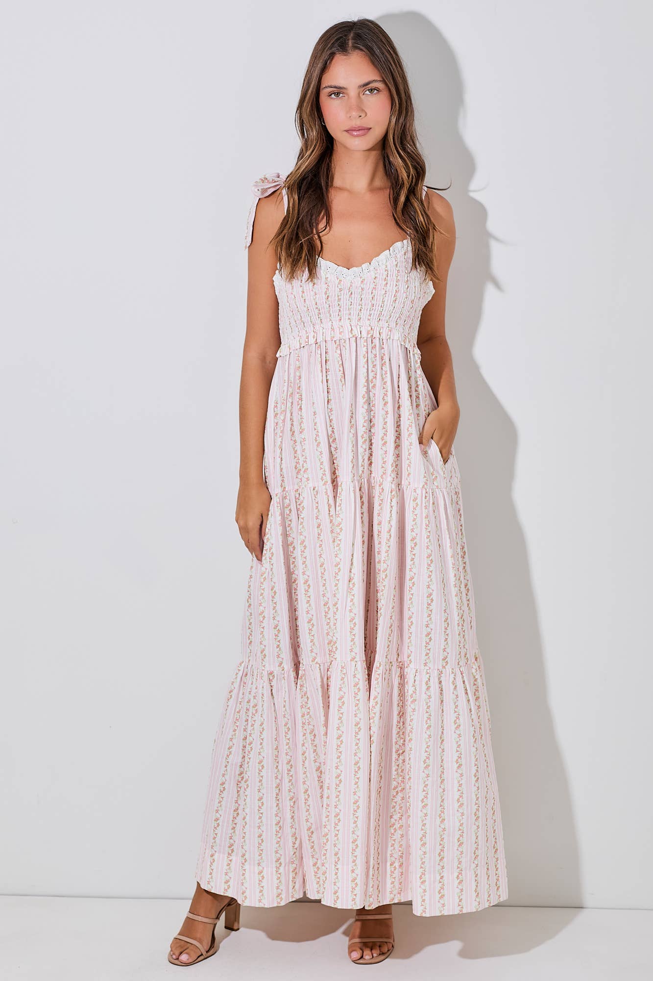 LOVE FANCY FLORAL MAXI SUNDRESS: IVORY & PINK