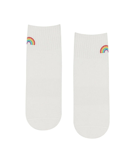 Quarter Crew Non Slip Grip Socks - Rainbow Ivory: Medium