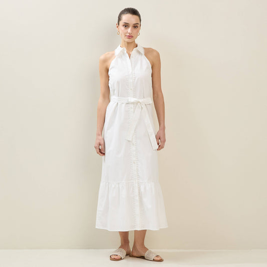 Perfect Halter Shirt Dress - White