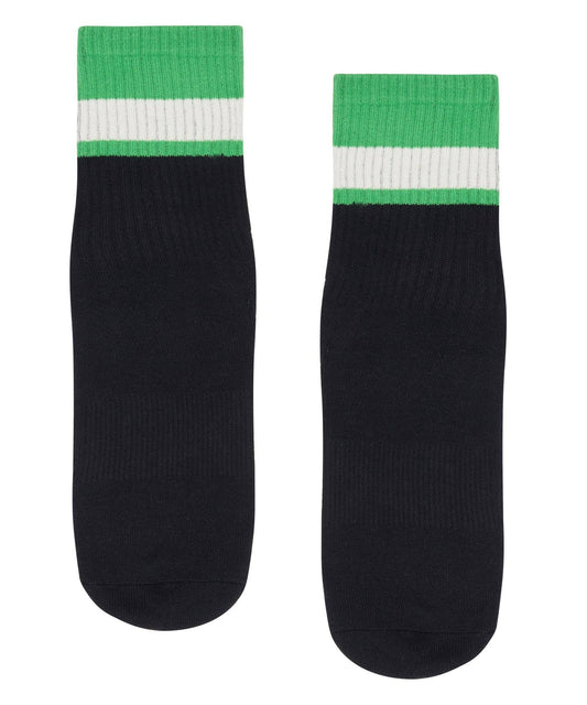 Men's Crew Non Slip Grip Socks - Black & Green: Medium