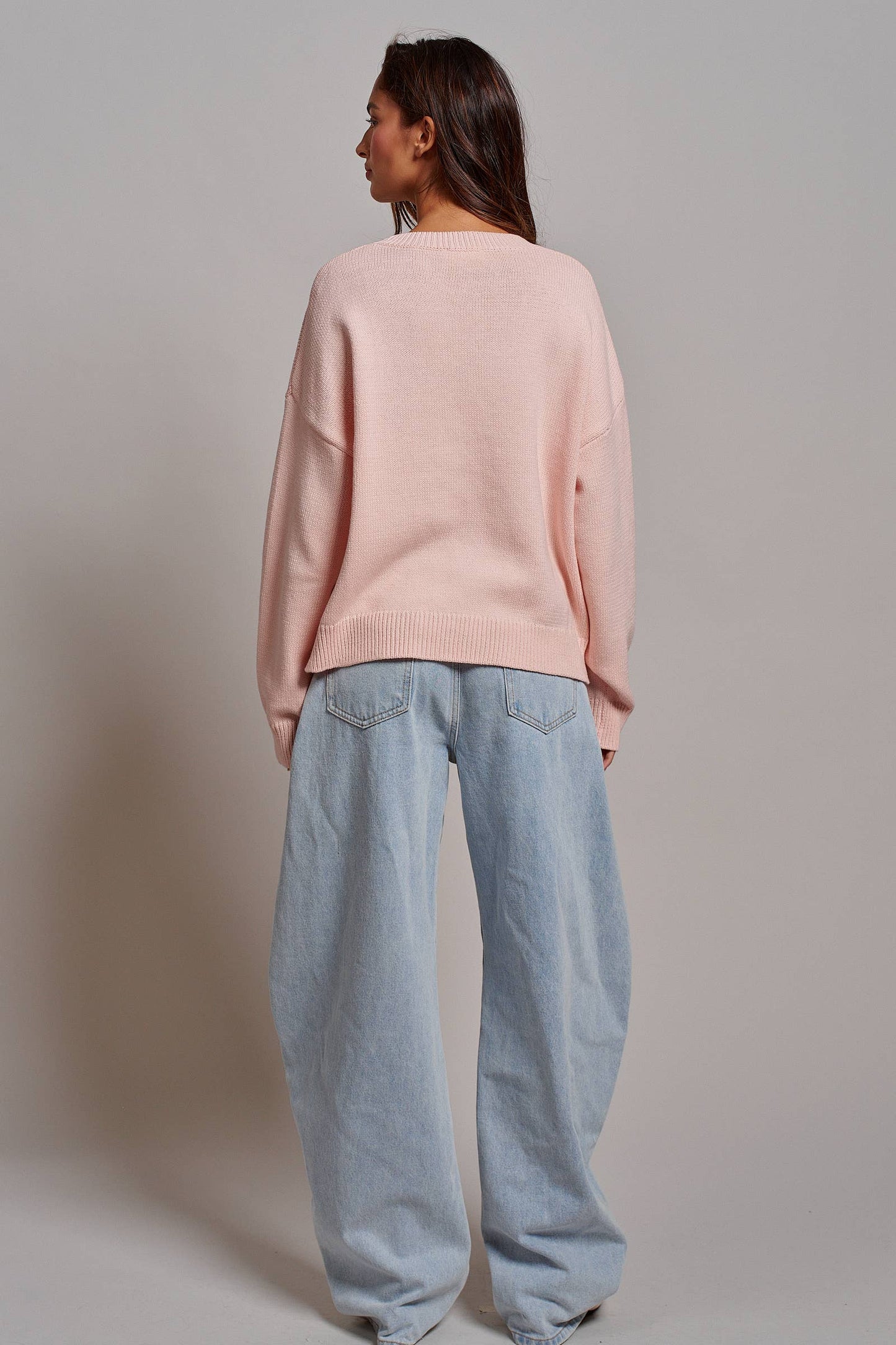 Graphic Oversized Drop-Shoulder Knit Sweater: Blue / SM-ML:3-3