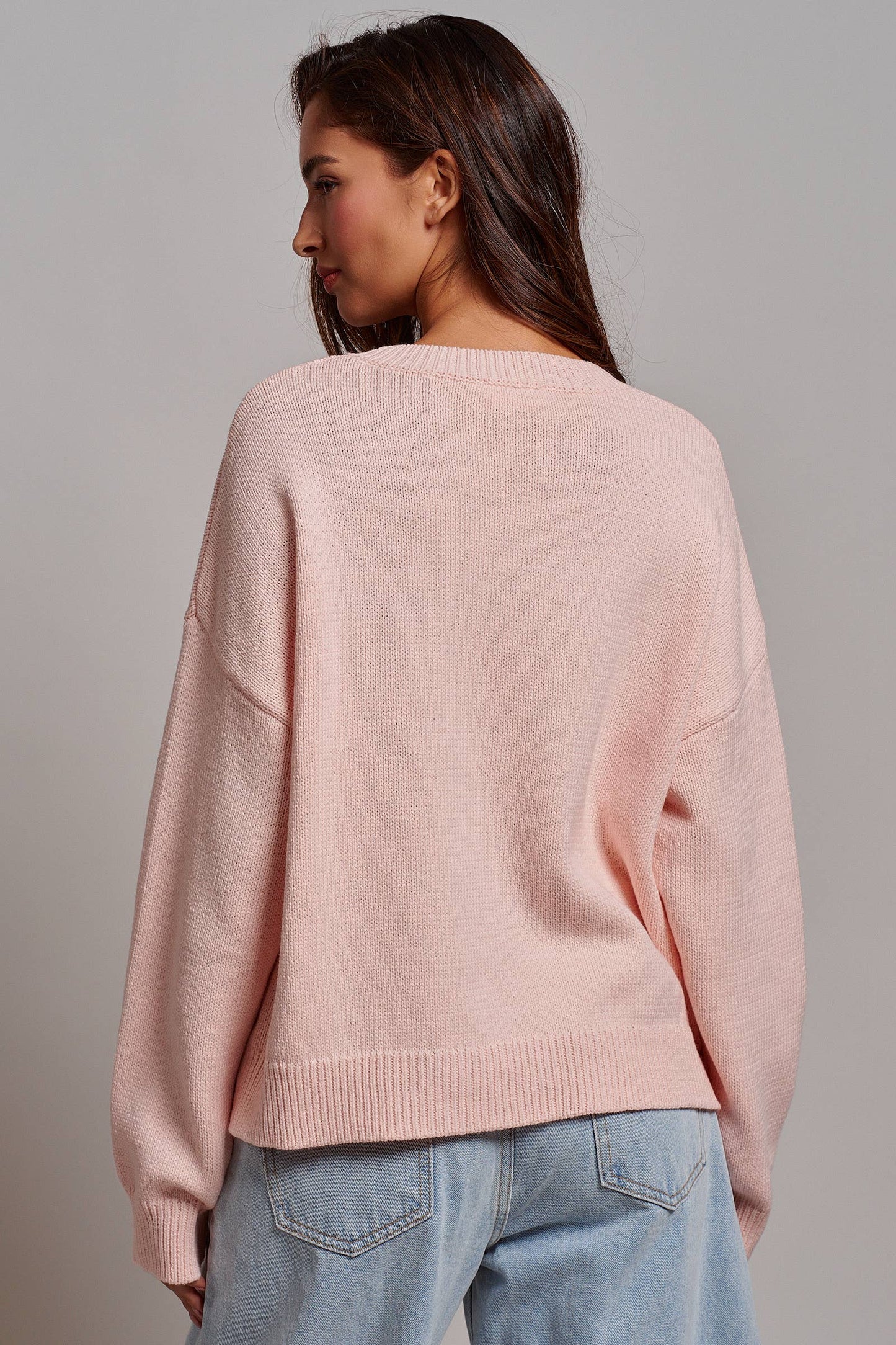 Graphic Oversized Drop-Shoulder Knit Sweater: Blue / SM-ML:3-3