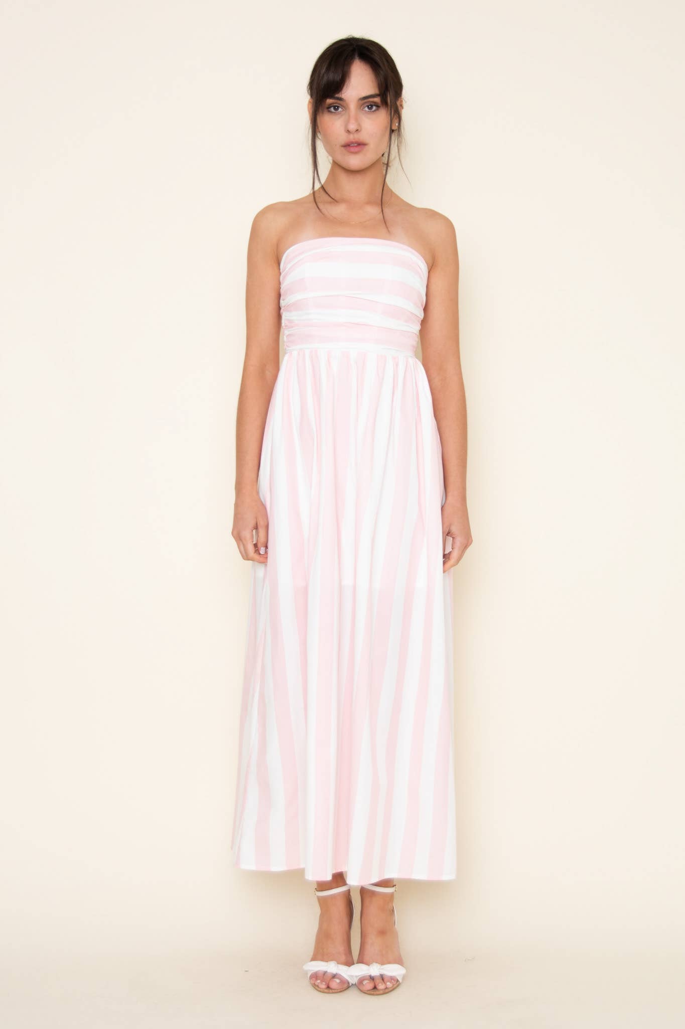 SUMMER STRAPLESS PINK STRIPE DRESS