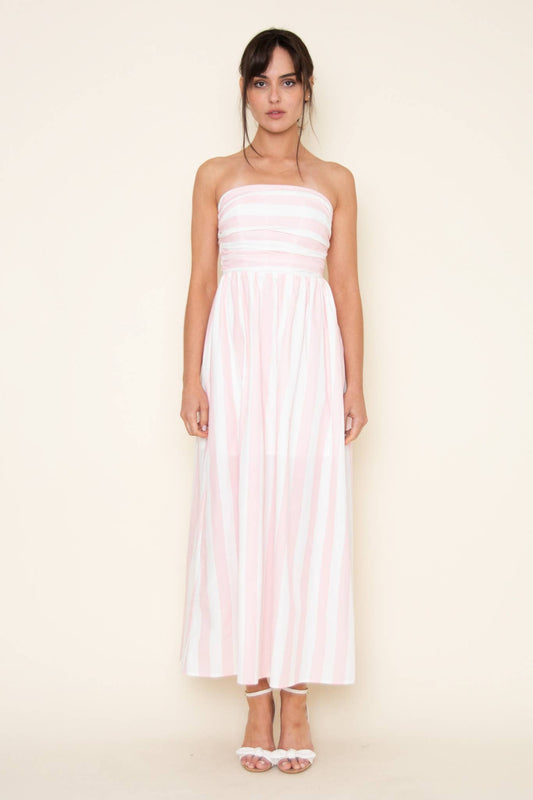 SUMMER STRAPLESS PINK STRIPE DRESS