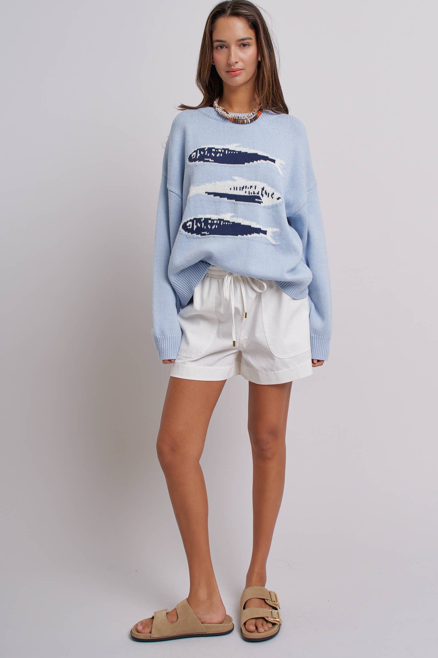 Graphic Oversized Drop-Shoulder Knit Sweater: Blue / SM-ML:3-3