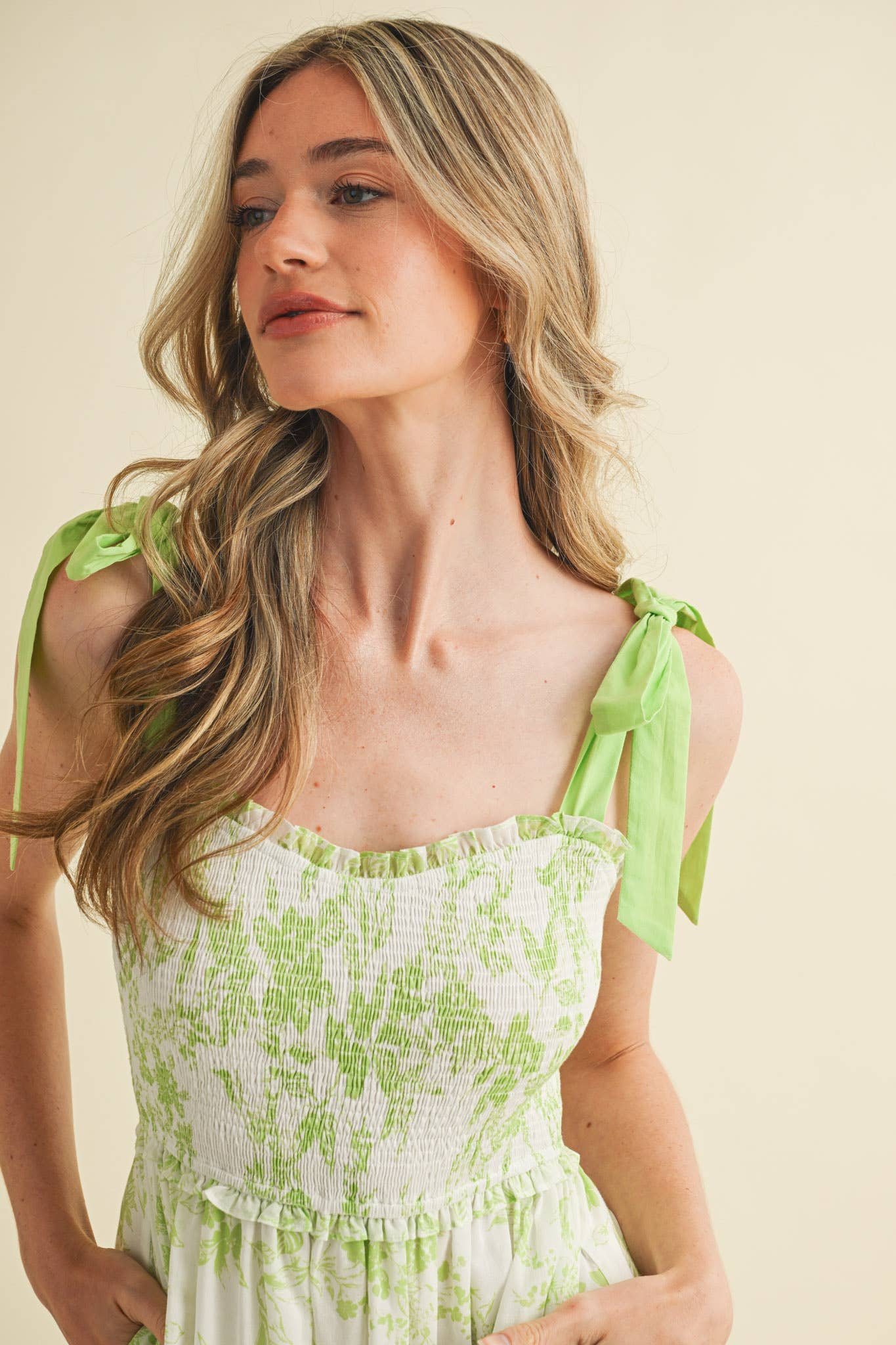 PINK FLORAL TIERED SCALLOP TRIM DRESS