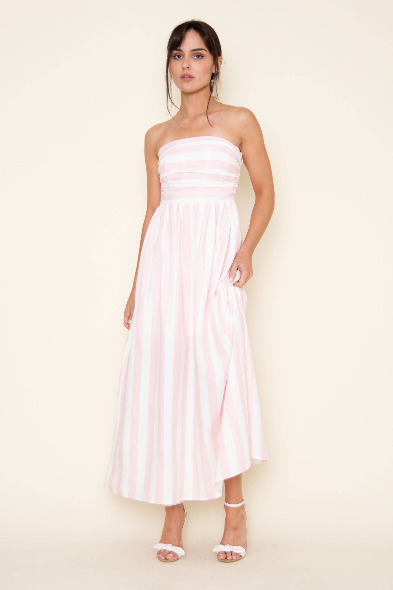 SUMMER STRAPLESS PINK STRIPE DRESS