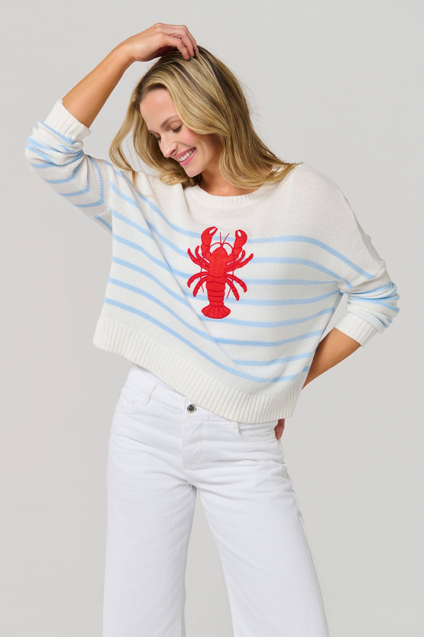 LOBSTER EMBROIDERED NEW ENGLAND SUMMER SWEATER