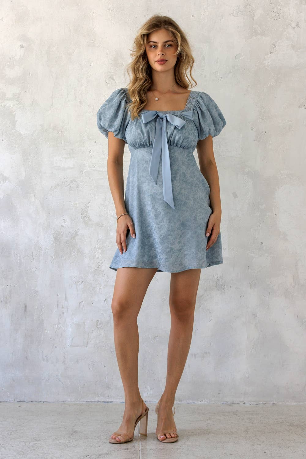 ELOISE FLORAL PUFF SLEEVE MINI DRESS: BLUE FLORAL