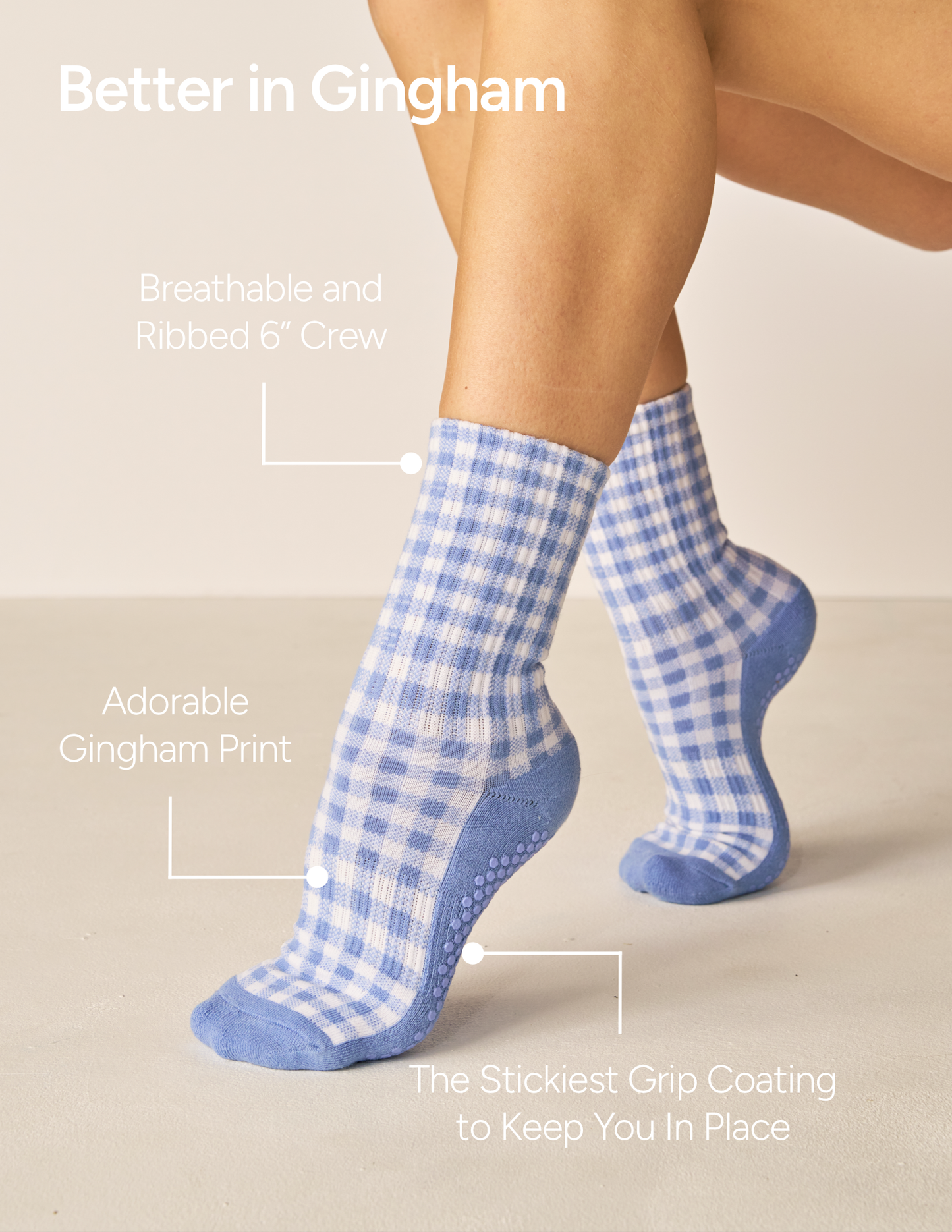 The Gingham Crew Grip Sock: Bluebell