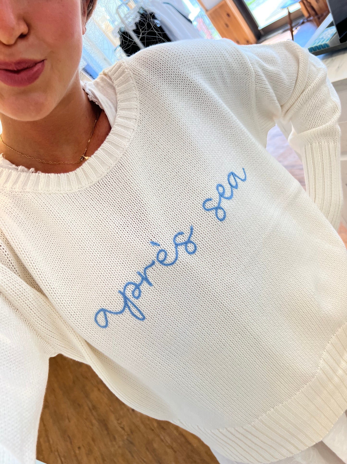 APRÈS SEA X ELLSWORTH & IVEY Whimsical Knit Sweater -White/Hydrangea