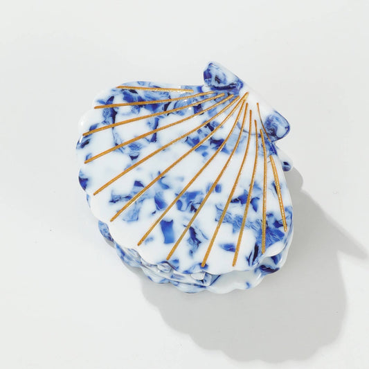 Coastal Blue Seashell | Gold Painted Seashell Claw Clip: Assorted