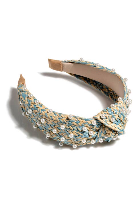 PEARL EMBELLISHED KNOTTED HEADBAND: Turquoise