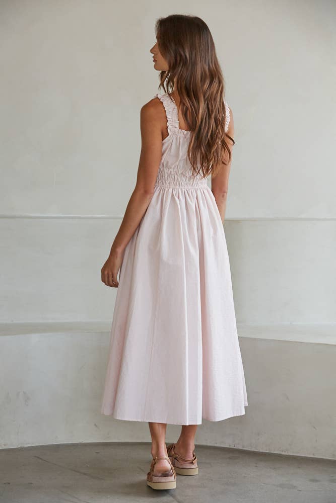 PERFECT BLUSH Woven Cotton Nylon Sweetheart Neck Sleeveless Dress: Blush / S