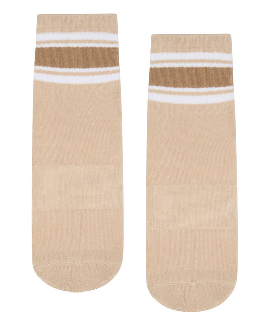 Crew Non Slip Grip Socks - Beige Stripes: Large