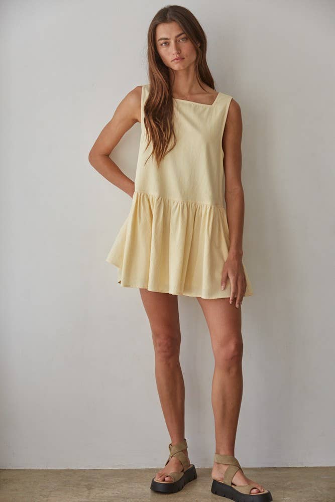 CBK Woven Cotton Square Neck Sleeveless Flare Dress