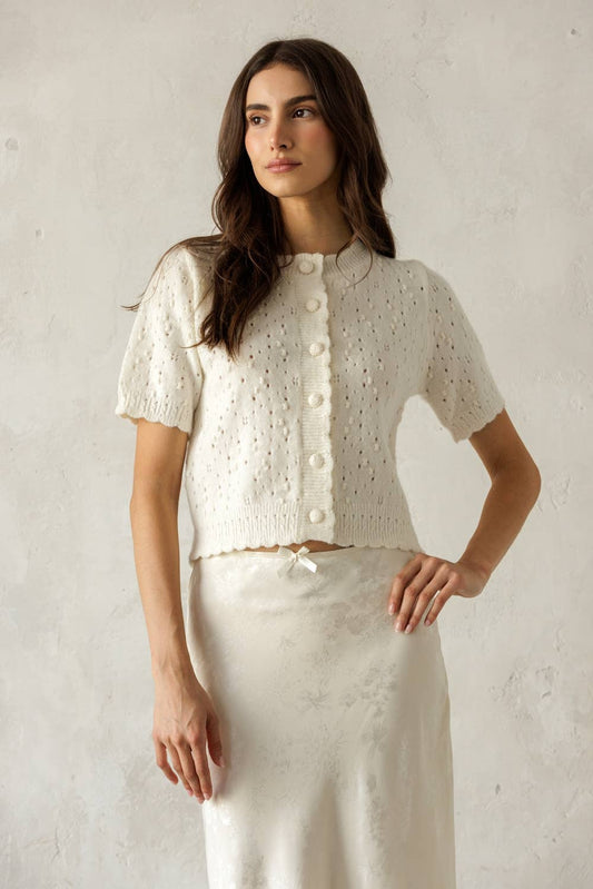 POINTELLE KNIT CARDIGAN: IVORY
