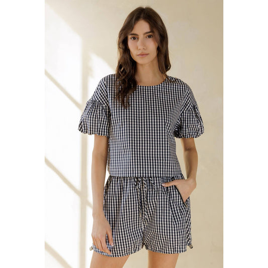 NAVY WHITE GINGHAM TOP: NAVY WHITE