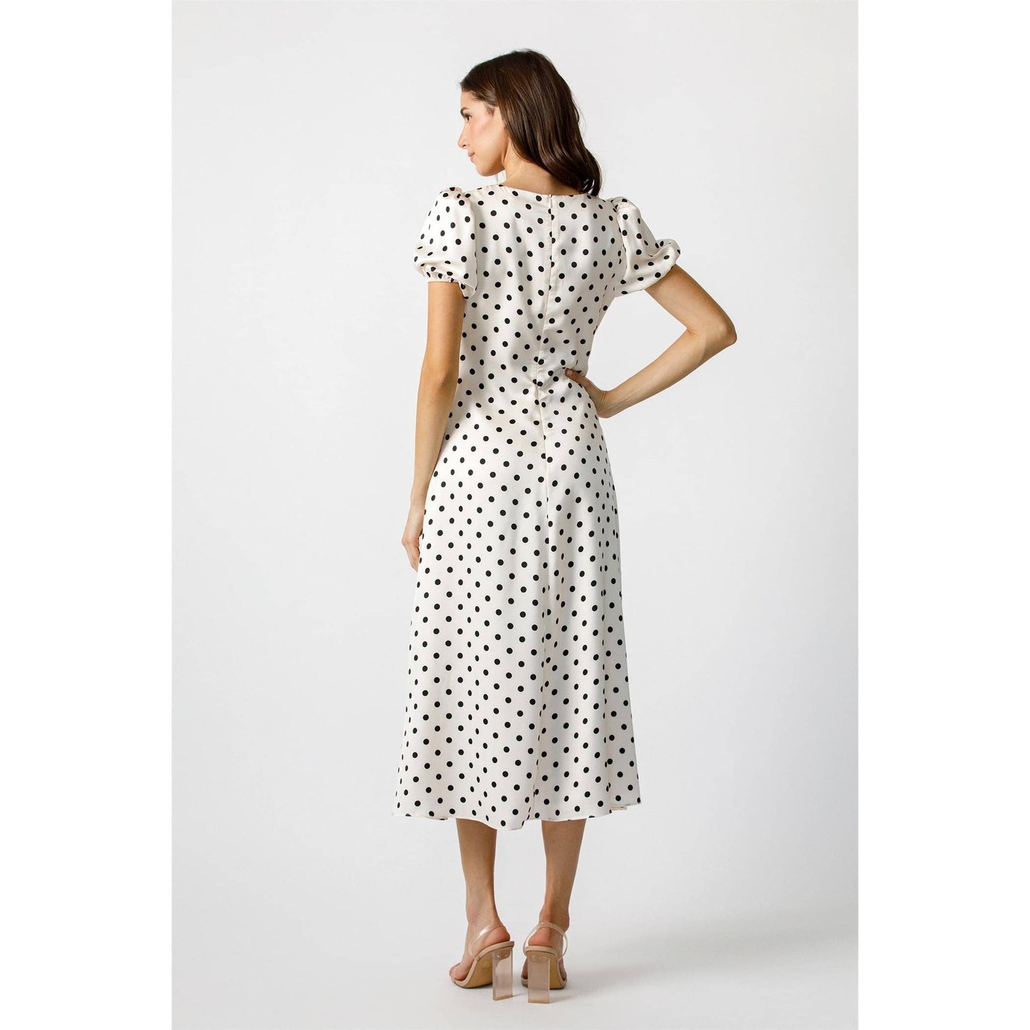 French Girl Silk Polka Dot Dress - ivory/black