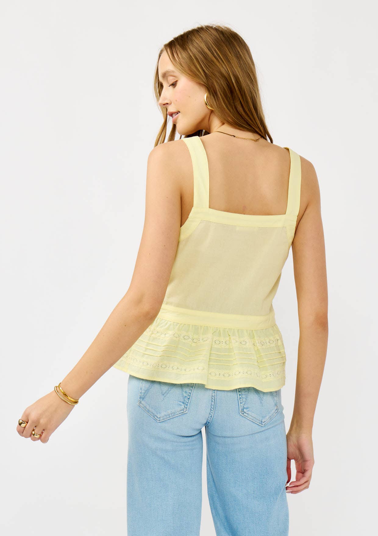 Smocked Ruffle Lace Peplum Top: Yellow