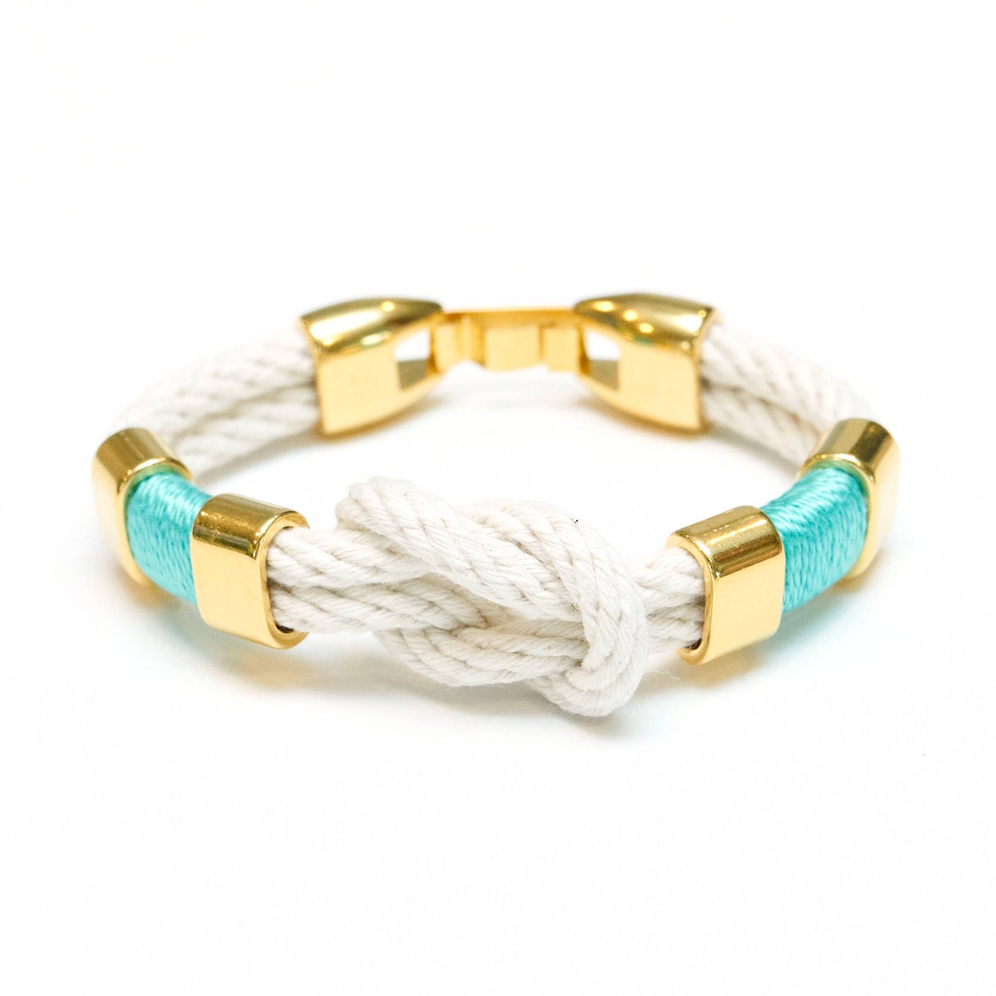 Starboard - Ivory/Turquoise/Gold - Nautical Rope Bracelet: L