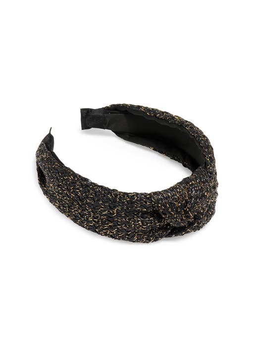 Woven Lurex Knotted Headband: NATURAL