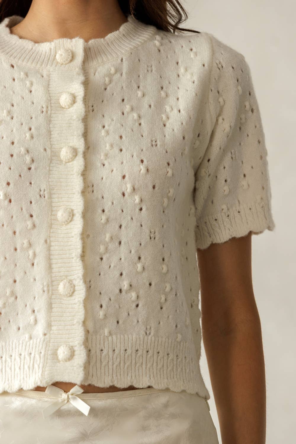 POINTELLE KNIT CARDIGAN: IVORY